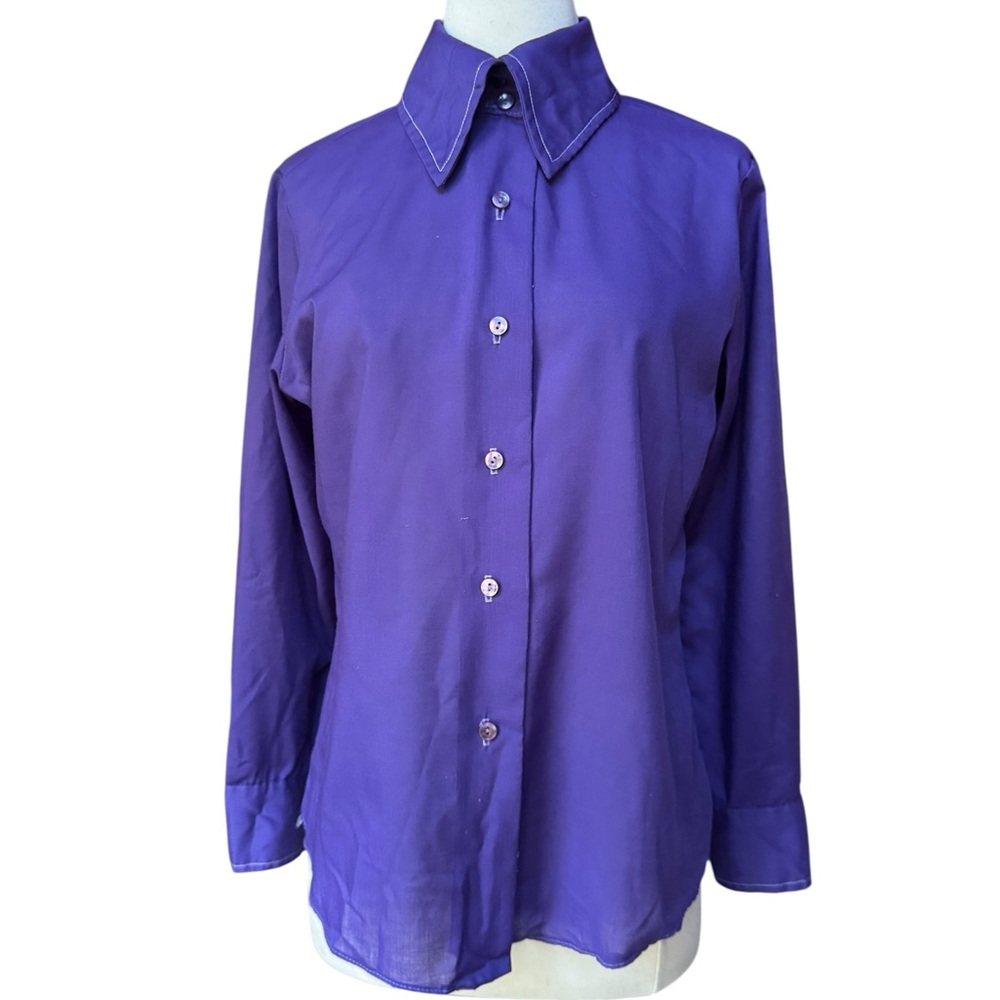 1970s Fritzi Of California Dagger Collar Cotton Blend Button‎ Down Shirt